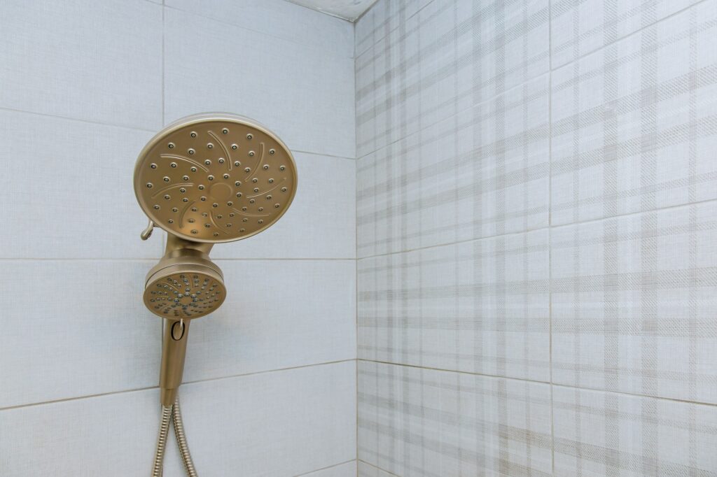 Close up of shower head cubicle in the modern bathroom